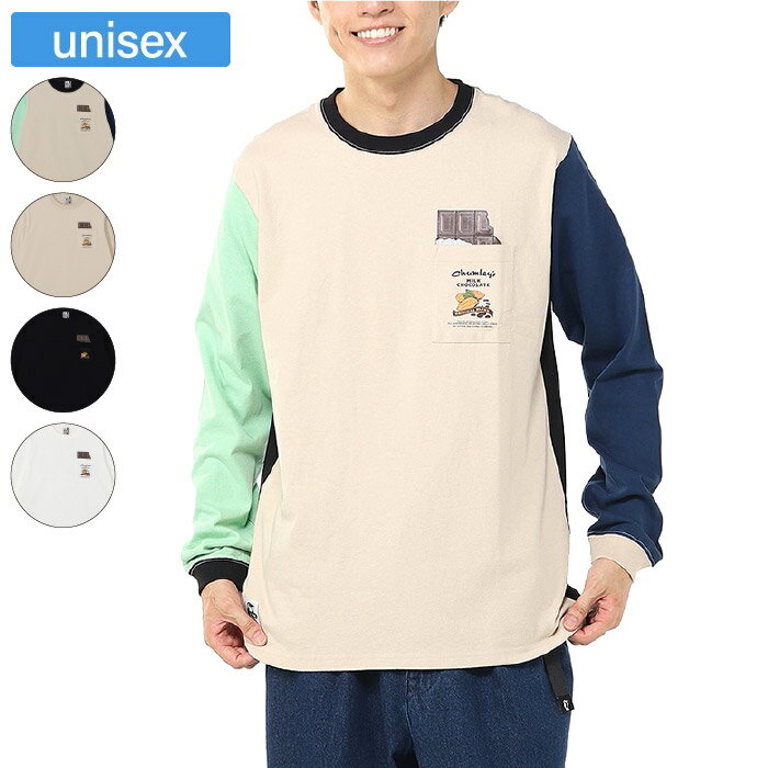 CHUMS チャムス ホットチョコレートポケットブラッシュドロングスリーブTシャツ ユニセックス 長袖 ボックスシルエット コットン100％ 耐久性 CH01-2659