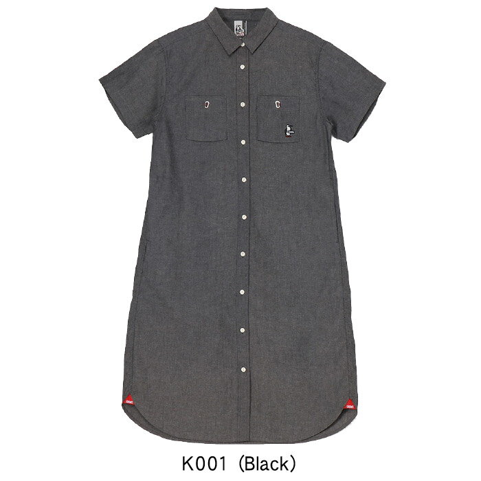 CHUMS チャムス ワンピース シャツワンピース ヤーンダイドシャンブレーショートスリーブドレス レディース カジュアル 前開き CH18-1345