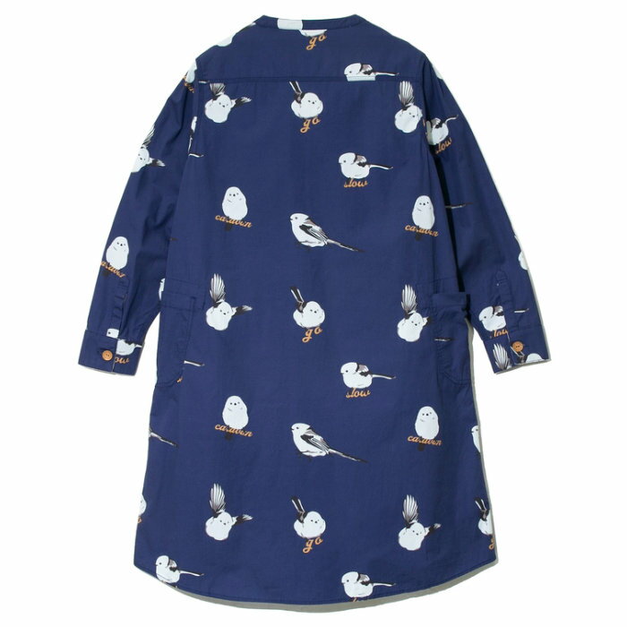 go slow caravan ゴースローキャラバン ワンピース シマエナガ ノーカラーシャツワンピース レディース アウトドア ノーカラー 鳥 702581001002