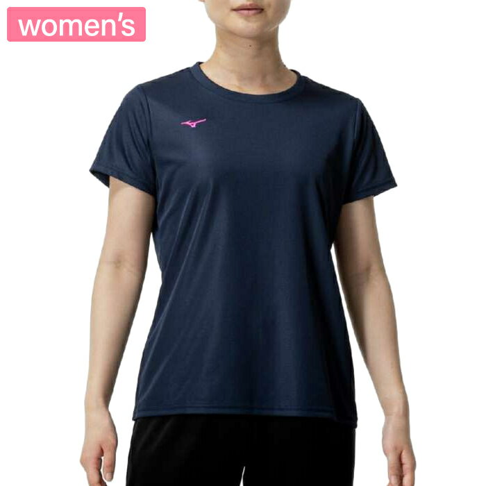 Rakuten - Mizuno ミズノ トップス ナビドライTシャツ(半袖／丸首) レディース ポリエステル ドレスネイビー×マゼンタ 32MAC390