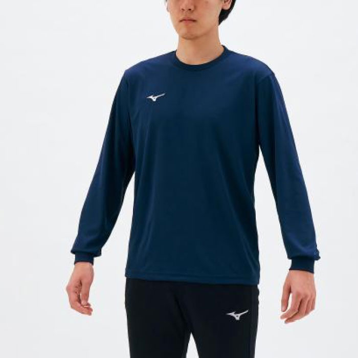 樂天商城 - MIZUNO ミズノ ナビドライTシャツ 長袖／丸首 ユニセックス 吸汗速乾機能 Tシャツ 長袖 2022年春夏 ドレスネイビー×ホワイト 32MA119514
