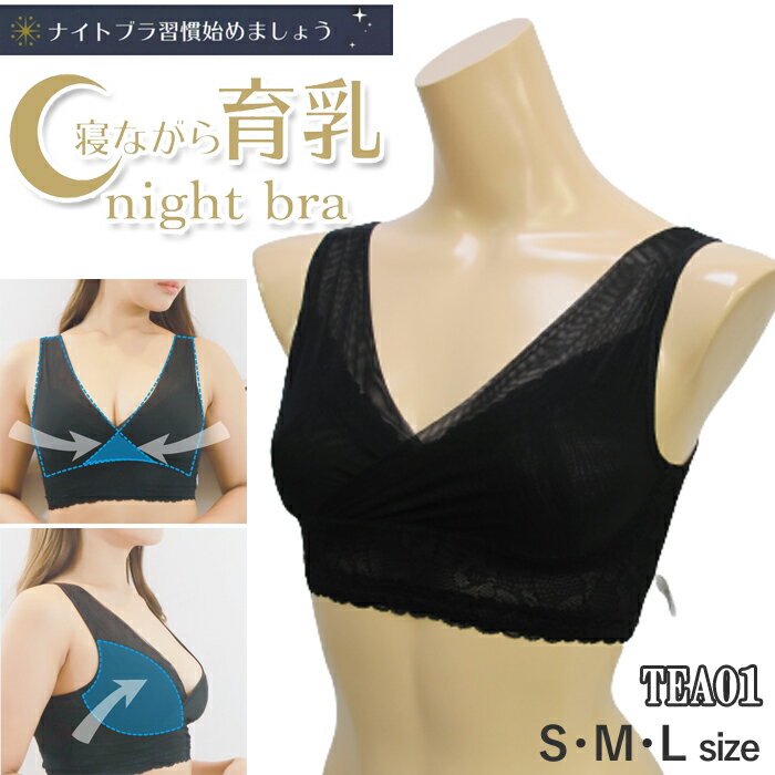 ナイトブラ 寝ながら育乳 night bra おやすみブラ TEA01 ブラ BRA ナイトブラ おやすみタイム 脇寄せフロントクロス シークレットストッパー内臓【N】