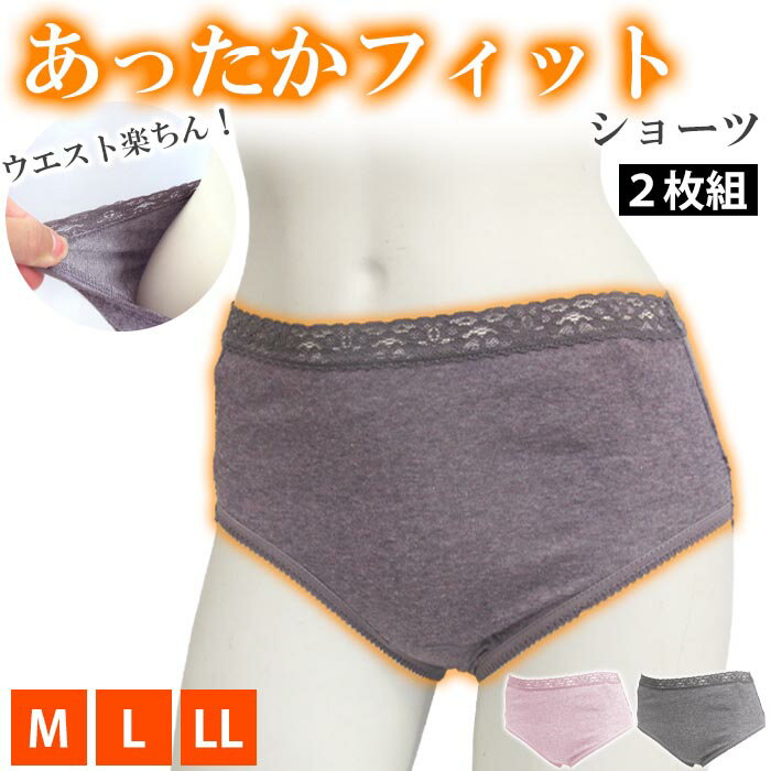 あったかフィットショーツ (M・L・LL)二枚組 スタンダードショーツ パンティ レディース 婦人用 女性用 秋 冬 保温 冬用 レース 2メ-3運 暖かFIT-23825 【N】【送料無料】