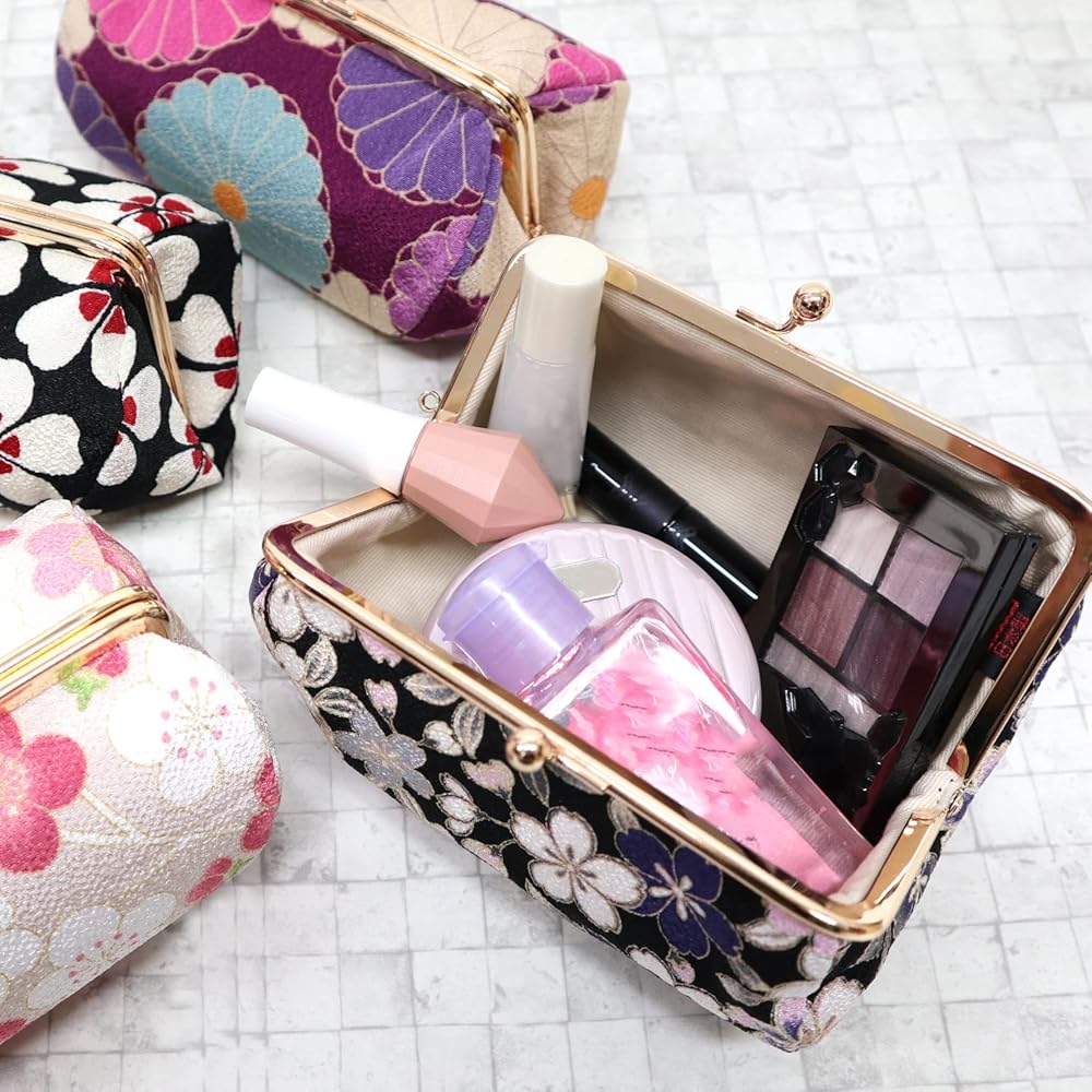 がま口コスメポーチ 化粧ポーチ 二越ちりめん 京都 小紋工房 和KOMONO 江戸小紋 0105