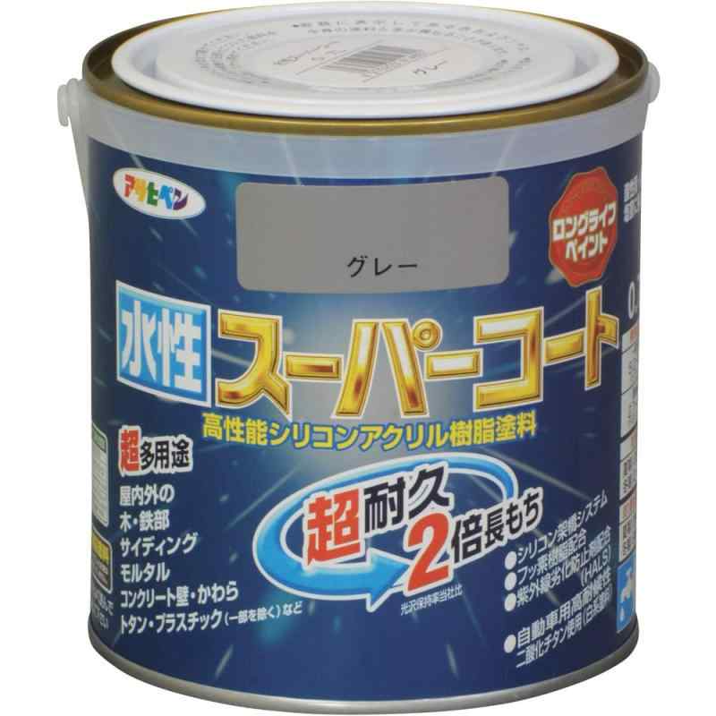 アサヒペン 塗料 ペンキ 水性スーパーコート 0.7L グレー 水性 多用途 ツヤあり 1回塗り 超耐久 ロングライフペイント 特殊フッ素樹脂配合 サビドメ剤配合 紫外線劣化防止剤配合 シックハウ