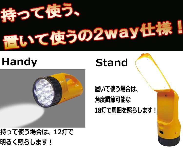 充電式2WAYハンディLEDライト　懐中電灯　電池不要！非常用にも WJ-8045（持って使う、置いて使うの2WAY）ハンディLEDライト 防災　災害　地震　ランタン　ハンディーライト USBタイプ　送料無料