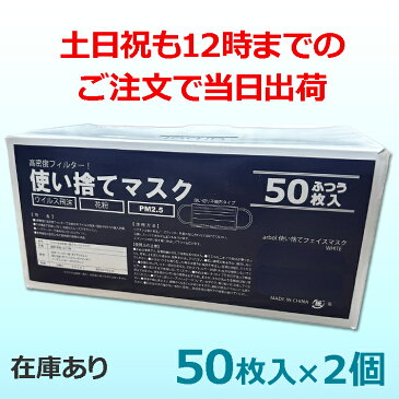 マスク 50枚入 2セット 100枚 送料無料 使い捨てマスク 白 大人用 普通サイズ 三層構造 不織布マスク 飛沫防止 花粉対策 防護マスク 男女兼用 男性用 女性用 3層構造 ウイルス 花粉症 対策 50枚セット 立体型 三層 縦9.5cm×横17cm