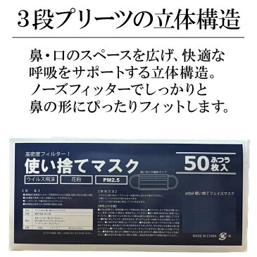 マスク 50枚入 10セット 500枚 送料無料 使い捨てマスク 白 大人用 普通サイズ 三層構造 不織布マスク 飛沫防止 花粉対策 防護マスク 男女兼用 男性用 女性用 3層構造 ウイルス 花粉症 対策 50枚セット 立体型 三層 縦9.5cm×横17cm
