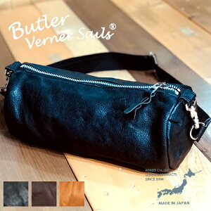 Butler Verner Sails 日本製 牛革 ショルダーバッグ メンズ ドラム ショルダーバッグ レザー 本革 タンニン鞣し シワ加工 斜めがけバッグ サコッシュ ロール ボディバッグ 斜めがけ メンズ バッグ 鞄 かばん シンプル おしゃれ 国産 人気 ブランド バトラーバーナーセイルズ