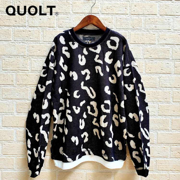 乐天商城 - QUOLT 総柄 ドローコード付き レイヤード風 切り替え ニット メンズ クオルト 切替 メンズ 生地 ユニセックス 男女兼用 カジュアル トップス JIJI KNIT アウトドア キャンプ フェス 肌触りの良いスパン生地