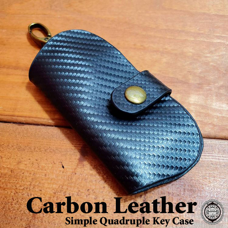 カーボンレザー 4連 キーケース メンズ シンプルキーケース 本革 牛革 イタリアンカーボンレザー 1枚革..