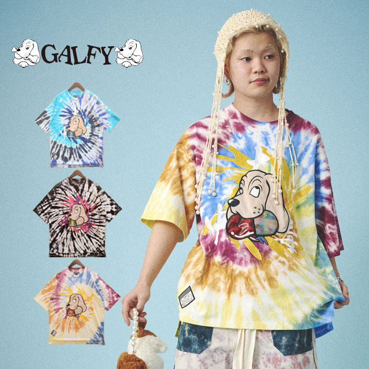 乐天商城 - ガルフィー 犬中毒 半袖 Tシャツ メンズ Tシャツ GALFY オーバーサイズ タイダイ染め イヌ ロゴ ストリート カジュアル カットソー クルーネック Tシャツ レディース 半袖Tシャツ 天竺 プリント ユニセックス 男女兼用 トップス 半袖トップス MULTI BLUE BLACK タイダイ