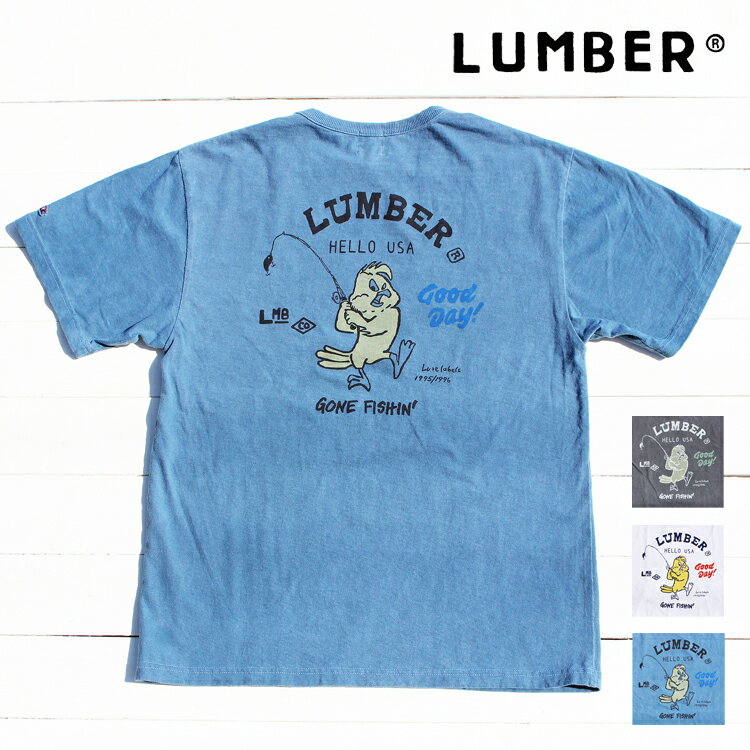 LUMBER tシャツ メンズ レディース 半袖Tシャツ メンズ カットソー クルーネック Tシャツ 半袖Tシャツ 綿 100% コットン 100% プリントT ユニセックス 男女兼用 トップス アウトドア キャンプ 夏 フェス アメカジ 釣り フィッシング USA 白 黒 ホワイト ブラック ブルー