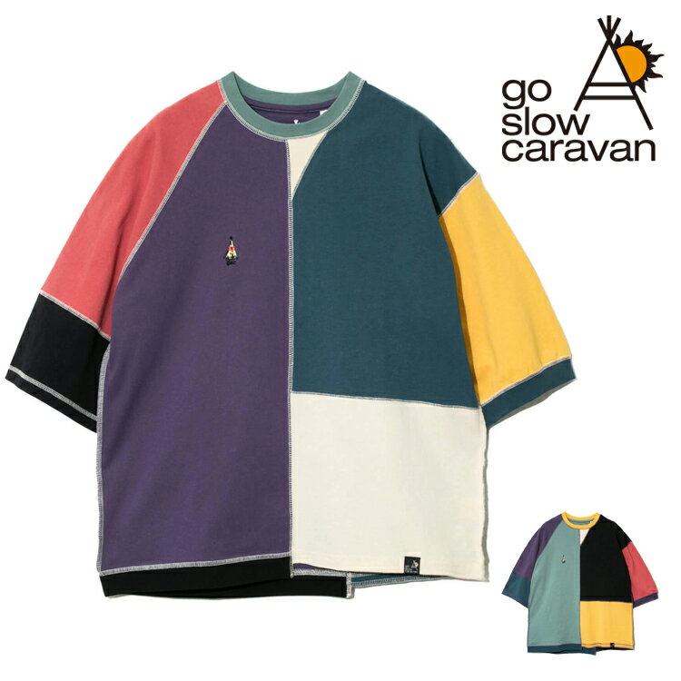 ゴースローキャラバン tシャツ メンズ 半袖Tシャツ メンズ go slow caravan カットソー クルーネック ビッグ Tシャツ 半袖Tシャツ 綿100 USA/C 切替 配色 クレイジー ハーフスリーブ ゆったりTEE ユニセックス 男女兼用 トップス アウトドア キャンプ 夏 フェス 服装 女子