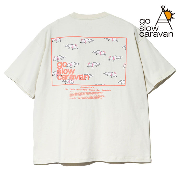 乐天商城 - ゴースローキャラバン メンズ 半袖 Tシャツ バックプリント スクエアLOGO go slow caravan USA/C ゆったり TEE レディース クルーネック 半袖Tシャツ 綿100％ ウーパールーパー ユニセックス トップス デイリーウェア 外遊び アウトドア キャンプ フェス プレゼント