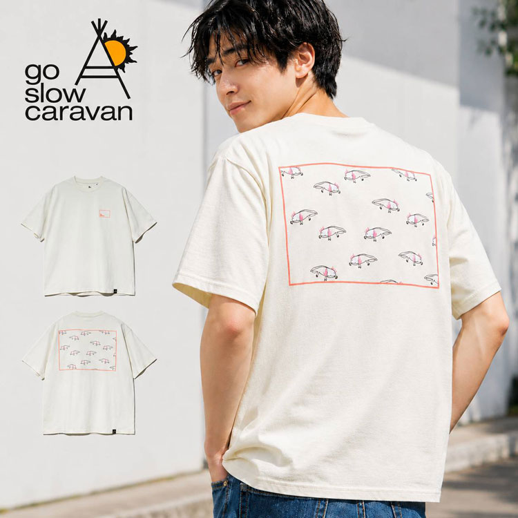 ゴースローキャラバン メンズ 半袖 Tシャツ バックプリント スクエアLOGO go slow caravan USA/C ゆったり TEE レディース クルーネック 半袖Tシャツ 綿100％ ウーパールーパー ユニセックス トップス デイリーウェア 外遊び アウトドア キャンプ フェス プレゼント