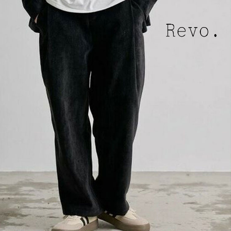 乐天商城 - シェニール織り 2タックパンツ ワイドストレート スラックスパンツ Revo. メンズ タックパンツ イージーパンツ フルレングス ルーズシルエット タックインスタイル 起毛感 シェニール生地 秋 冬 ユニセックス ドレッシー クラシカル 秋 冬 プレゼント セットアップ対応