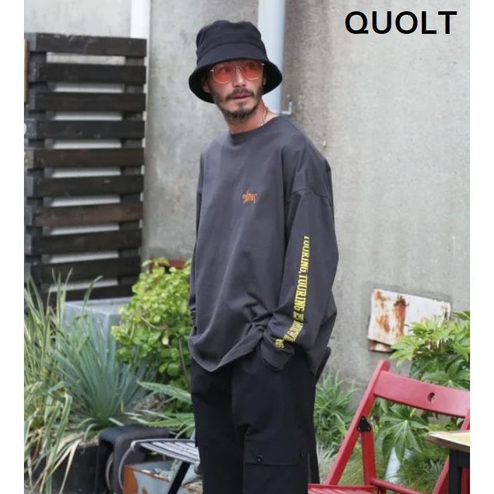 クオルト tシャツ メンズ 長袖Tシャツ QUOLT カットソー クルーネック 長袖Tシャツ 綿100% プリント ロンティー ユニセックス アウトドア キャンプ フェス プレゼント TIGRE WIDE-TEE SUMI-KURO スミクロ