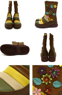 【送料無料】Estacion〜エスタシオン〜・フラワーモチーフ本革ミドルブーツ【ky-f3017】