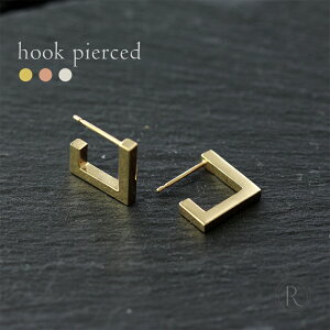 K18 フック ピアス 無垢モダンな四角いかたち。 地金 フープピアス pierce K18ピアス 18k 18金 ゴールド 送料無料 プラチナ可 金属アレルギー ラパポート