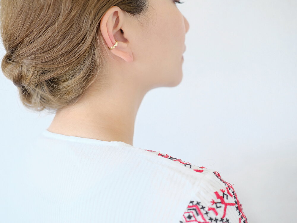 【片耳販売】 K18 麦穂 イヤーカフ レディース 麦の穂 稲穂 18k 18金 ゴールド ヘリンボーン フープピアス イヤーカフス イヤカフ ウェアリング イヤリング 地金 シンプル 女性用 プレゼント ギフト 送料無料 金属アレルギー ラパ 3