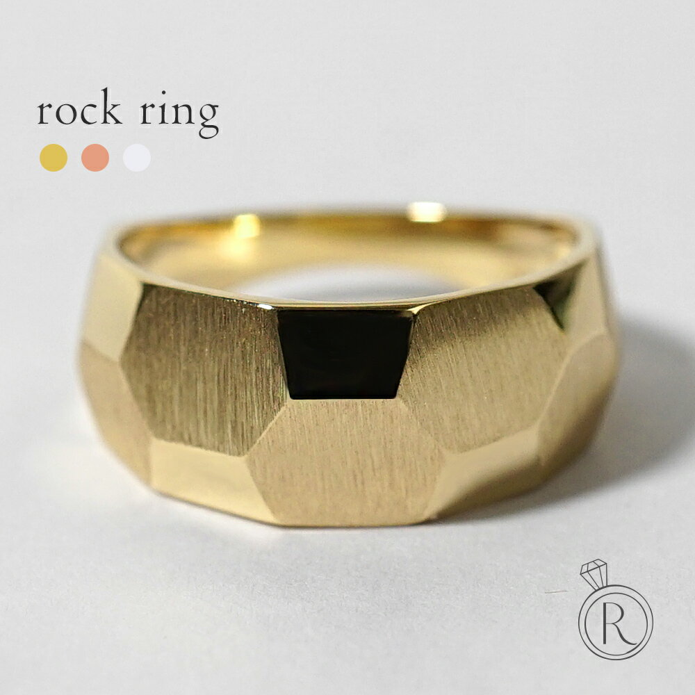 樂天商城 - K18 ロック リング レディース メンズ ユニセックス 女性用 18k 18金 K18 ゴールド Pt プラチナ 多面カット ロックテクスチャ ジオメトリックカット 鏡面 ヘアライン 地金リング パネル 幅広 指輪 プレゼント ギフト RAPA