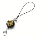 菊花紋章 彫刻 ブラックオニキス シルバーパーツ ストラップ 直径:12mm 【メール便対応可】