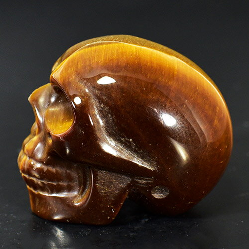 【一点物】ヒューマン スカル（骸骨） 高品質タイガーアイ（虎目石） 彫刻（カービング） 重さ：78g AAAグレード 天然石 パワーストーン￢