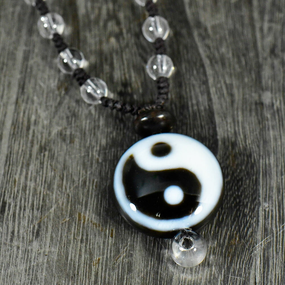 【一点物】チベット密教 至純天珠 陰陽太極天珠 天然水晶 ネックレス 長さ調整可能 【送料無料】