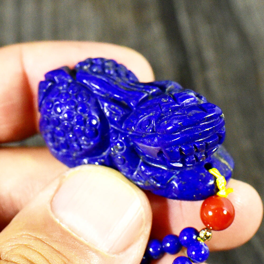【一点物】風水 貔貅（ヒキュウ） 彫刻 ラピスラズリ ネックレス 天然石 パワーストーン【送料無料】