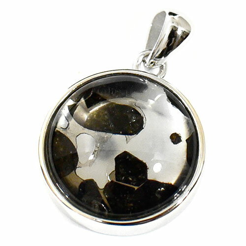 【一点物】パラサイト隕石(石鉄隕石) スターリングシルバー ペンダントトップ 幅：16mm 【送料無料】