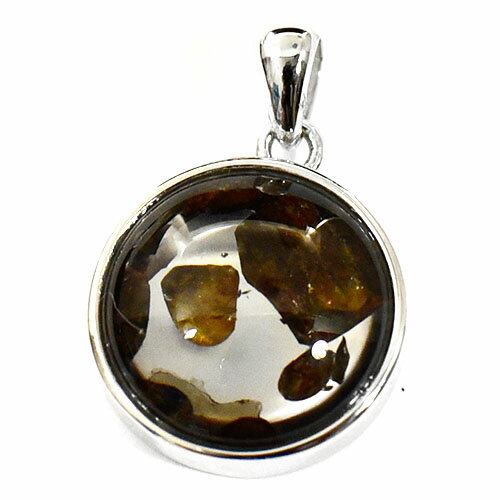 【一点物】パラサイト隕石(石鉄隕石) スターリングシルバー ペンダントトップ 幅：16mm 【送料無料】