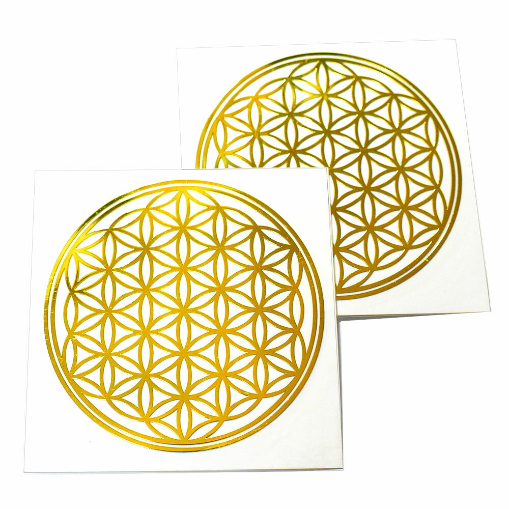 フラワーオブライフ（生命の花） 金色 メタル（金属） ステッカー 直径：4cm 2枚セット 幾何学模様【メール便対応可】