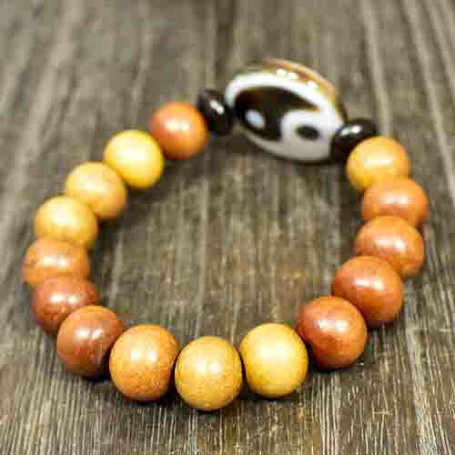 【一点物】チベット密教 至純天珠 陰陽太極天珠 白檀 ブレスレット 手首周り：17cm DZI BEADS【送料無料】