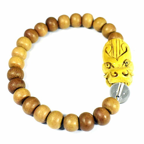 【一点物】ヤクの骨 龍（ドラゴン） 白檀（サンダルウッド） ブレスレット 手首周り：18．5cm チベット密教【送料無料♪】