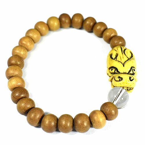 【一点物】ヤクの骨 龍（ドラゴン） 白檀（サンダルウッド） ブレスレット 手首周り：18．5cm チベット密教【送料無料♪】