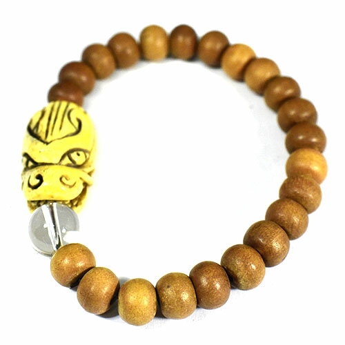 【一点物】ヤクの骨 龍（ドラゴン） 白檀（サンダルウッド） ブレスレット 手首周り：18．5cm チベット密教【送料無料♪】