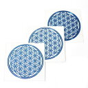 フラワーオブライフ（生命の花） 青色（ブルー） メタルステッカー 直径：3cm 3枚セット 幾何学模様【メール便対応可】