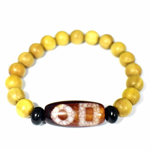 【一点物】老礦朱砂天珠 観音天地天珠 白檀（マイソール産） ブレスレット 手首周り：18cm 西蔵 チベット密教 DZI BEADS【送料無料】￢