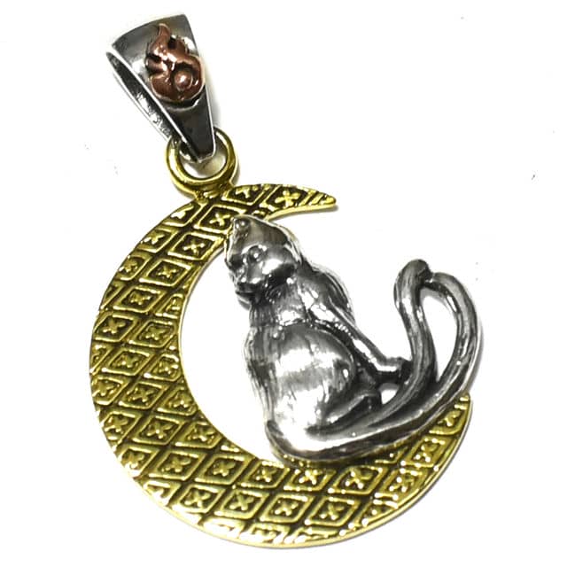 【orientalvibrations】猫又（ねこまた） 三日月 スターリングシルバー ペンダントトップ 猫股 妖怪 浮世絵 和柄【メール便対応可】