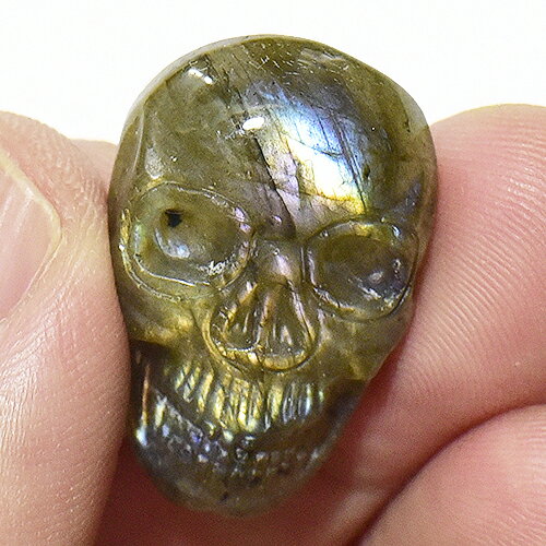 【一点物】ラブラドライト スカル（骸骨） カービング（彫刻） プレート カボション【メール便対応可】￢