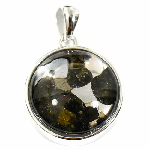 【一点物】パラサイト隕石(石鉄隕石) スターリングシルバー ペンダントトップ 幅：16mm 【送料無料】