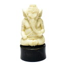 【一点物】インド神 ガネーシャ 牛骨 鹿角 彫刻(カービング) 置物 高さ:54mm 印度黄檀 木彫り 夢をかなえるゾウ インド神話 ヒンドゥー教 神々 象頭財神