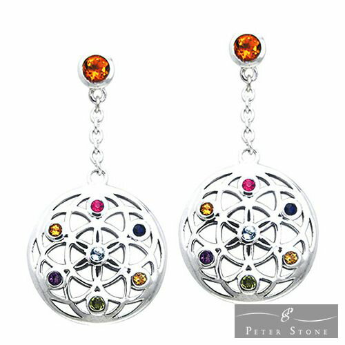 乐天商城 - 【PETER STONE】7チャクラ フラワーオブライフ（flower of life） スターリングシルバー ピアス セット（対）【送料無料】