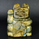 【一点物】招き猫 ラブラドライト 彫刻 置物 重さ:285g マネキネコ Lucky Cat Welcome Cat 招福 和柄【送料無料】