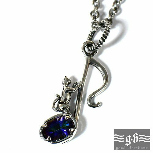 【goodvibrations】月猫 クレセントムーン・キャット ミスティッククォーツ 音符 スターリングシルバー ペンダントトップ グッドバイブレーション【メール便対応可】