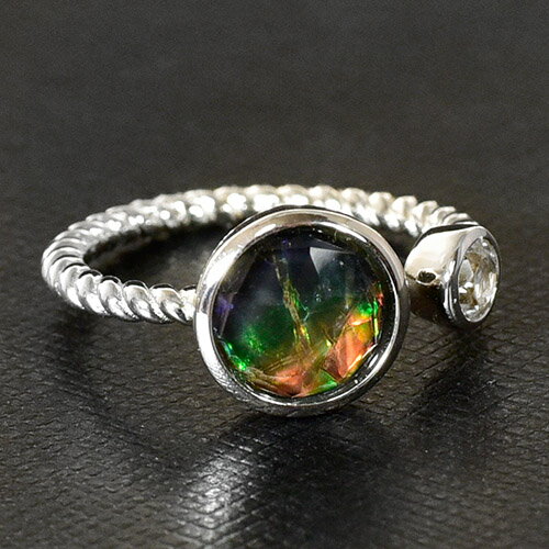 【一点物】高品質アンモライト ホワイトトパーズ シルバー リング（指輪） カット AA＋グレード サイズ..