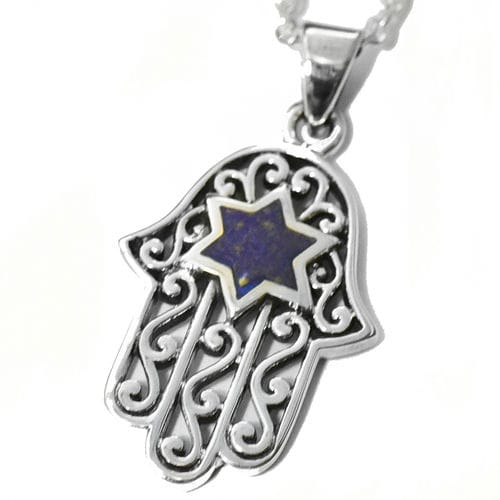 ハムサ&六芒星 ラピスラズリ スターリングシルバー ペンダントトップ モロッコ マグレブ 中近東 ダビデの星 ソロモンの印 ファティマの手【メール便対応可】