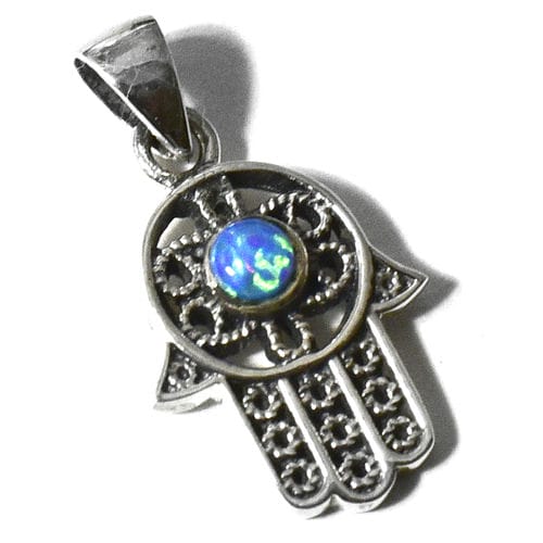 ハムサ(ファティマの手) ブルーオパール(人工) スターリングシルバー ペンダントトップ 【メール便対応可】