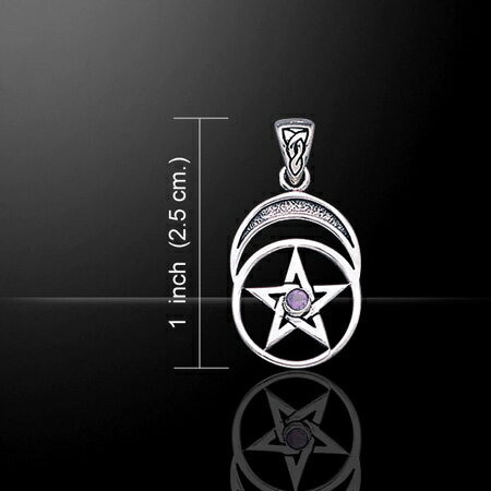 【PETER STONE】五芒星（ペンタグラム）＆三日月 アメジスト スターリングシルバー ペンダントトップ｜ペンタクル｜四大元素｜陰陽道｜五行道｜陰陽五行説｜安倍晴明｜魔よけ｜護符｜シルバー925｜和柄【メール便対応可】
